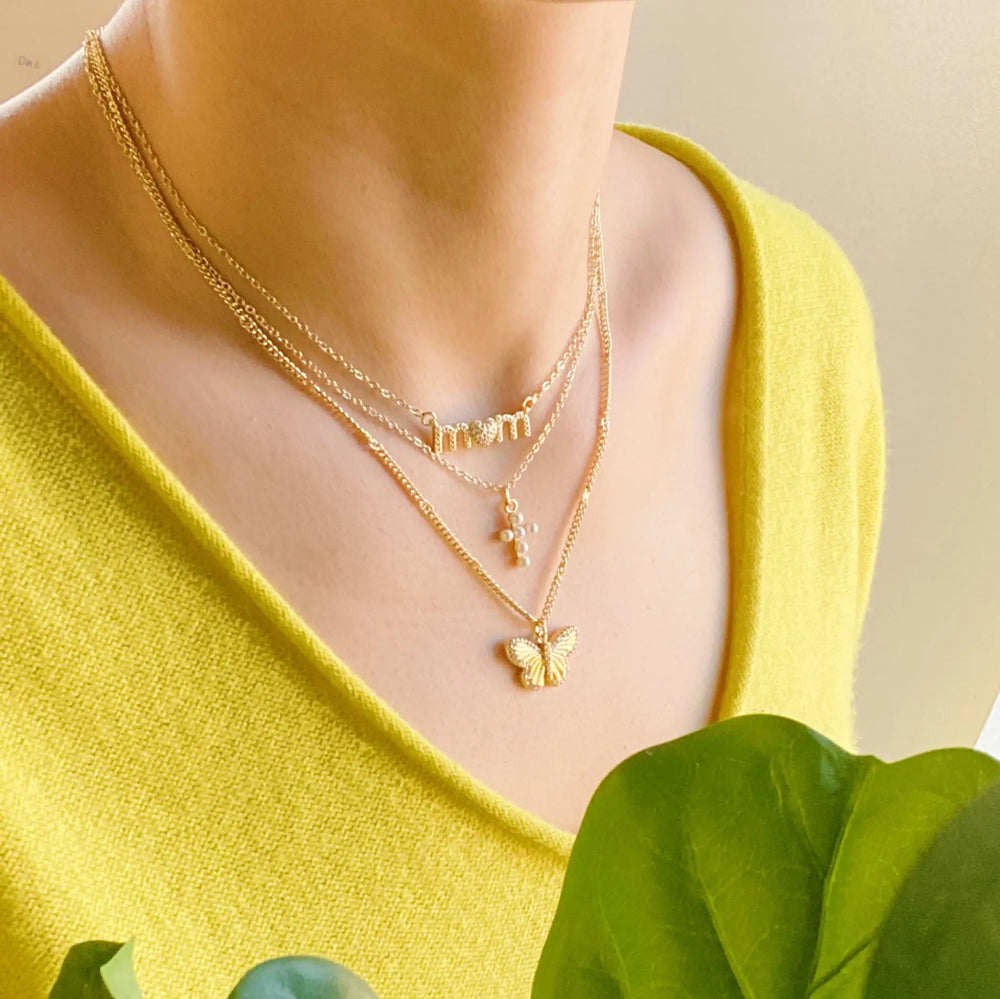Butterfly In Flight Necklace - Delicate Gold CZ Nature-Inspired Pendant
