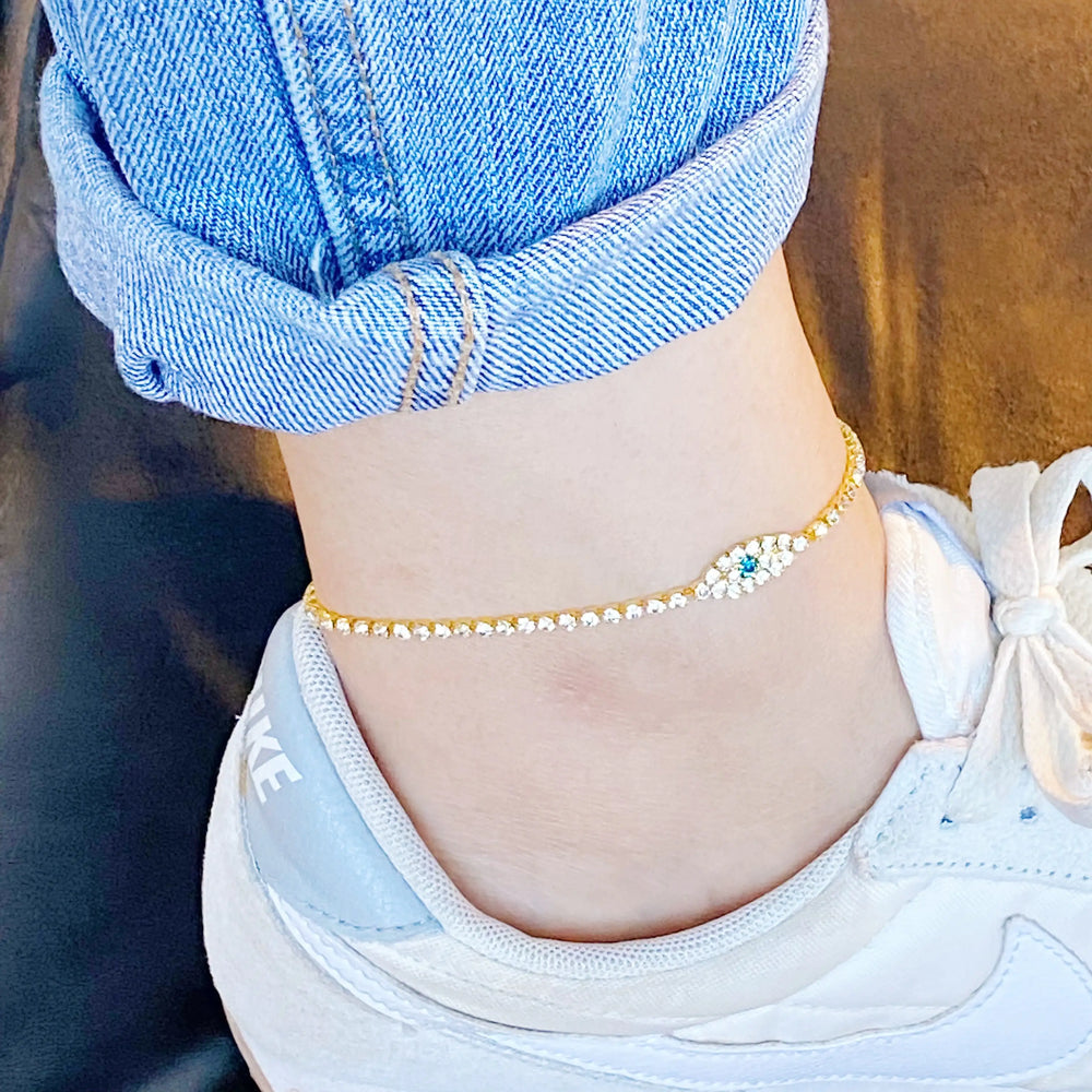 Sparkle Evil Eye Anklet - Protective Charm Ankle Jewelry
