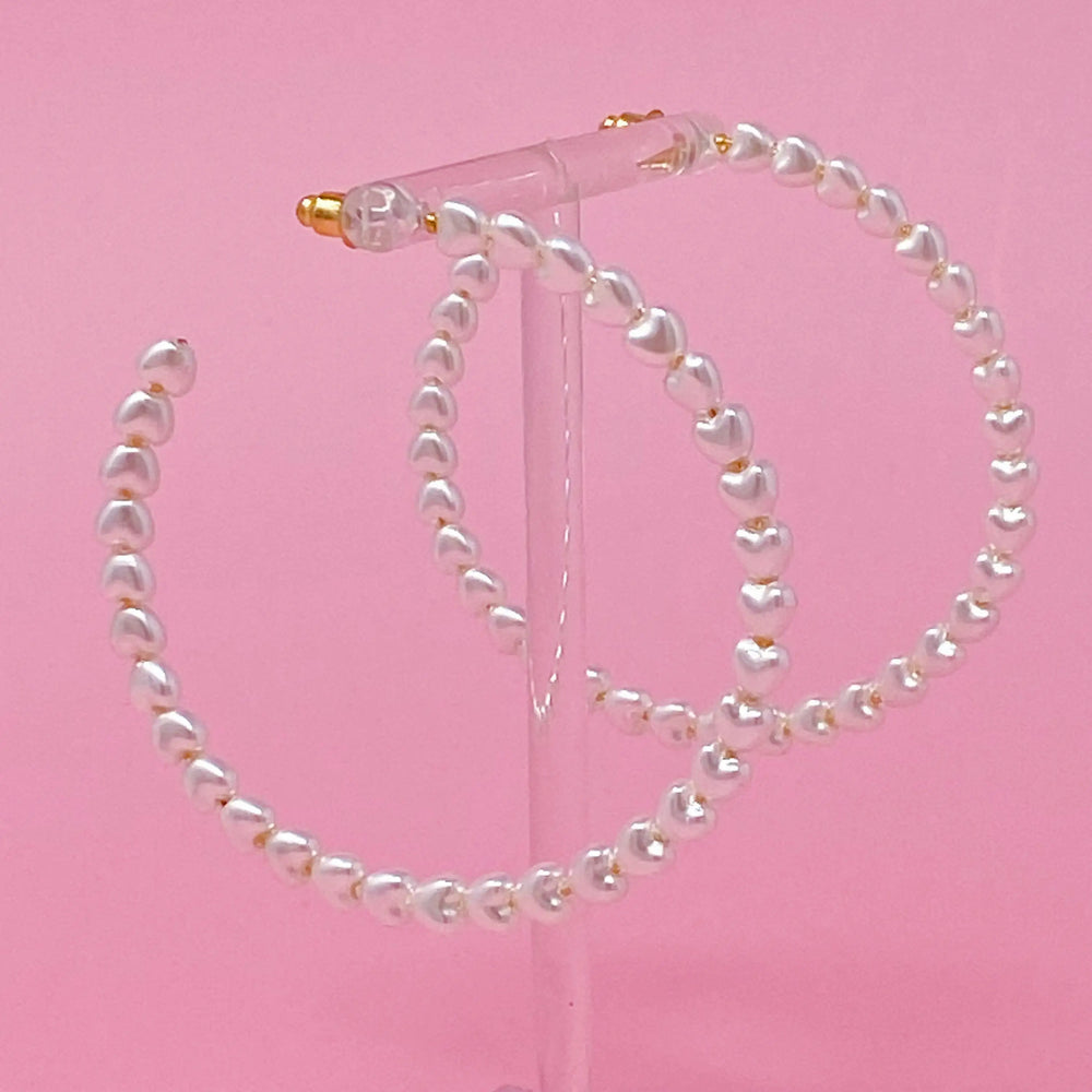 Pearl Heart Hoop Earrings - Elegant Pearl & Heart Design Hoops