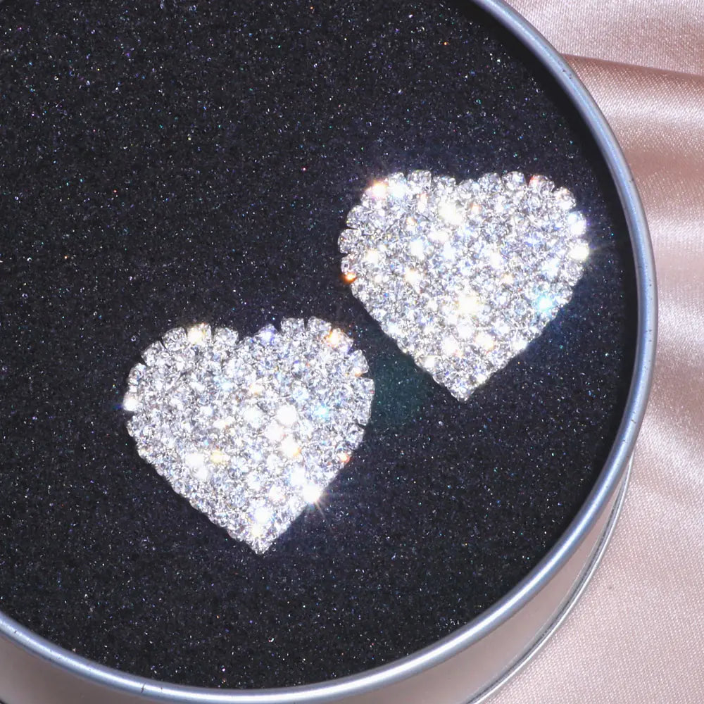 Crystal Heart Stud Earrings - Sterling Silver Heart Studs with Crystals