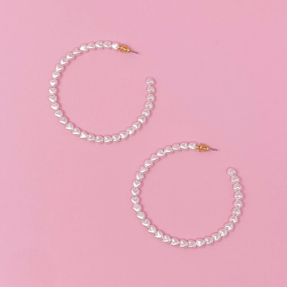Pearl Heart Hoop Earrings - Elegant Pearl & Heart Design Hoops