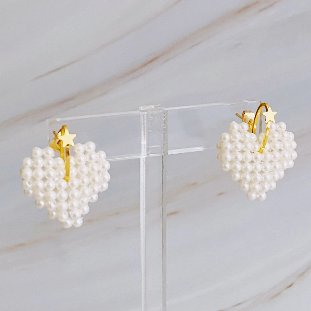 Chic Knitted Pearl Heart Earrings