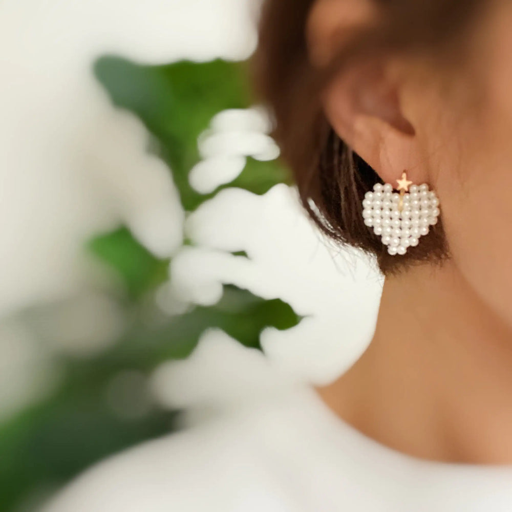Chic Knitted Pearl Heart Earrings