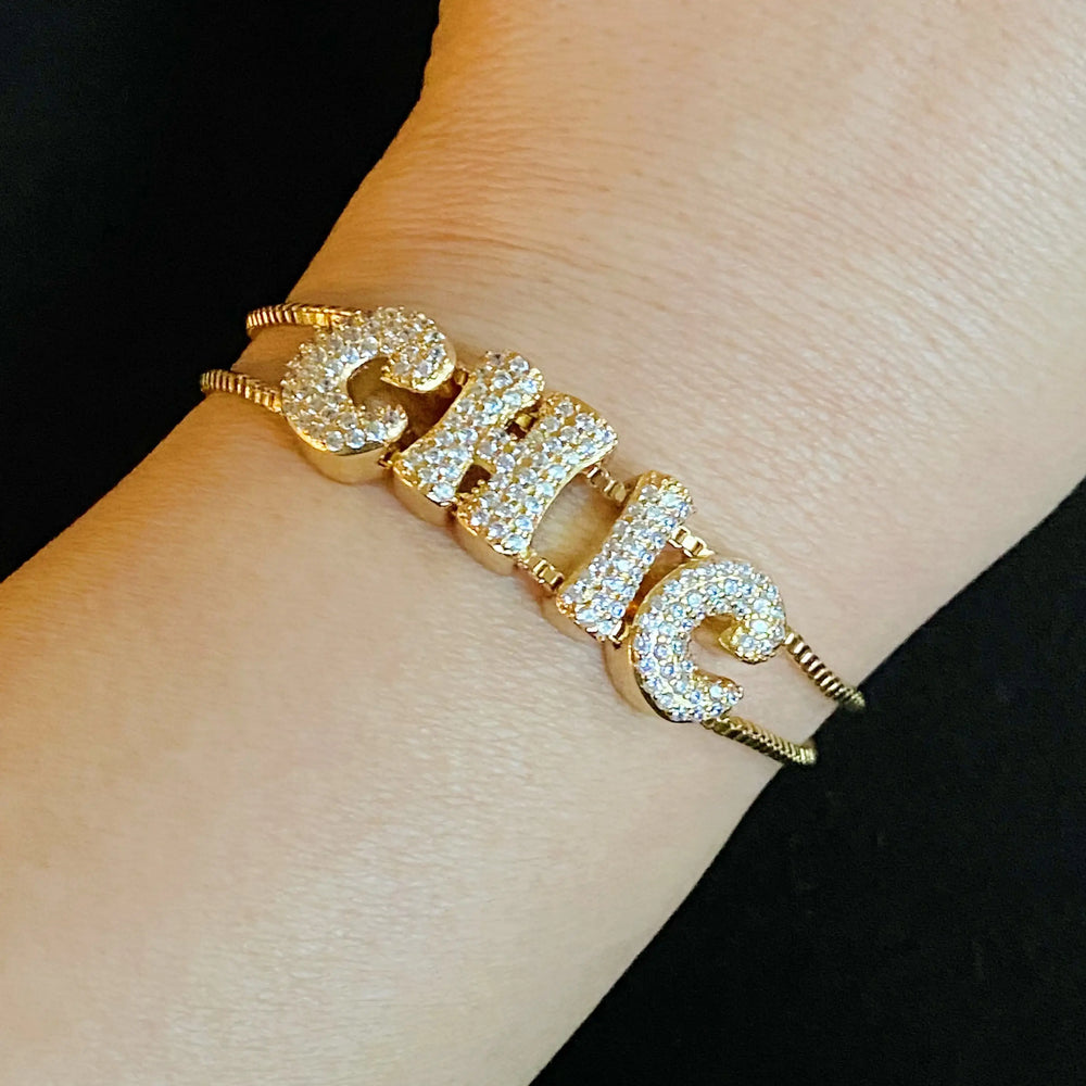 Disco Dazzle Bracelet - Sparkly Word Adjustable Chain