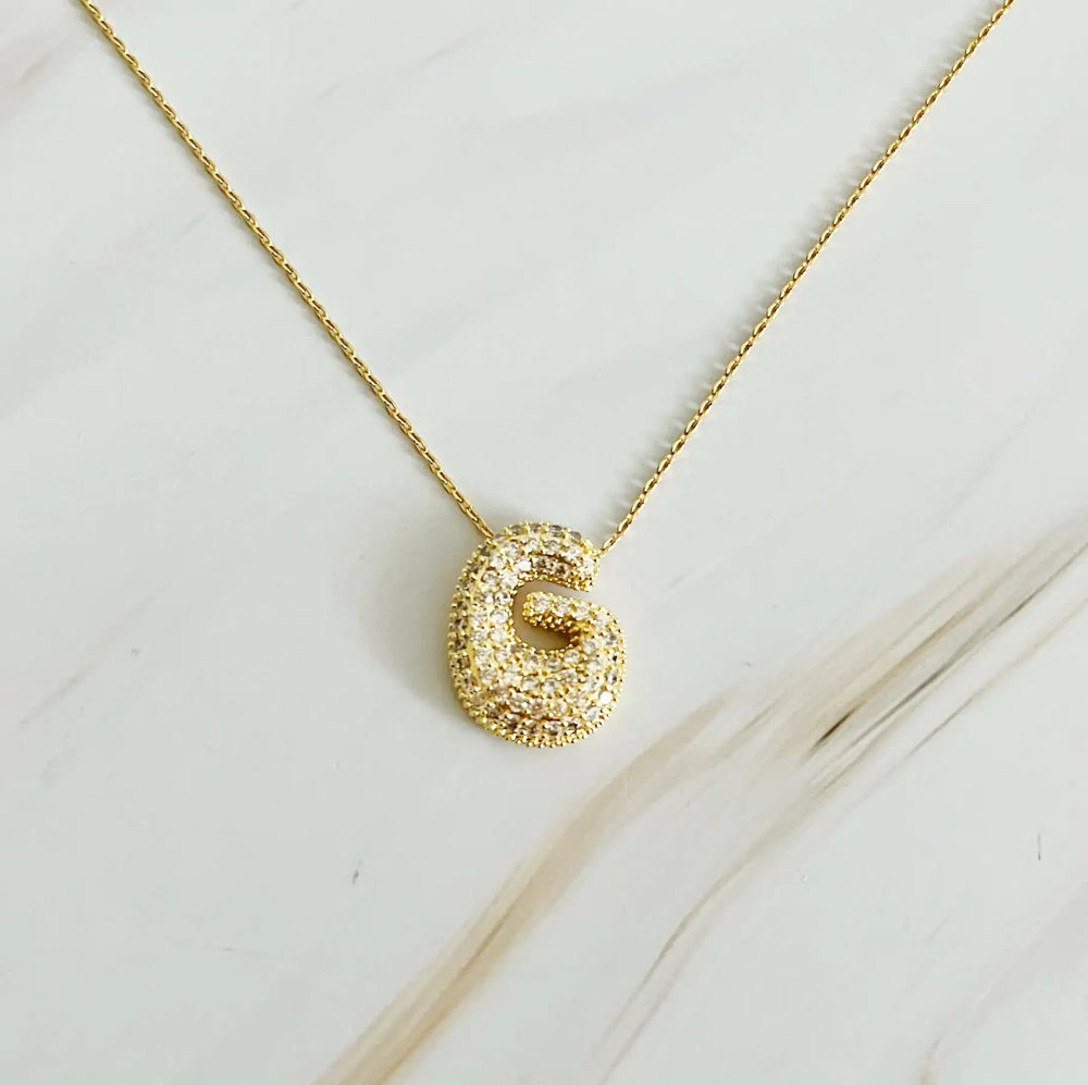 Crystal Bubble Initial Necklace - Personalized Sparkling Initial Pendant