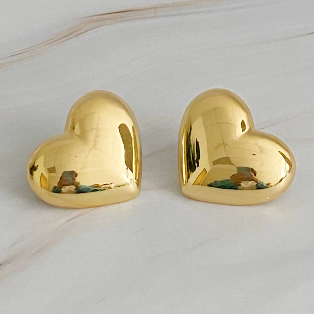 Heart Stud Earrings - Hypoallergenic Steel with Secure Screw-Back