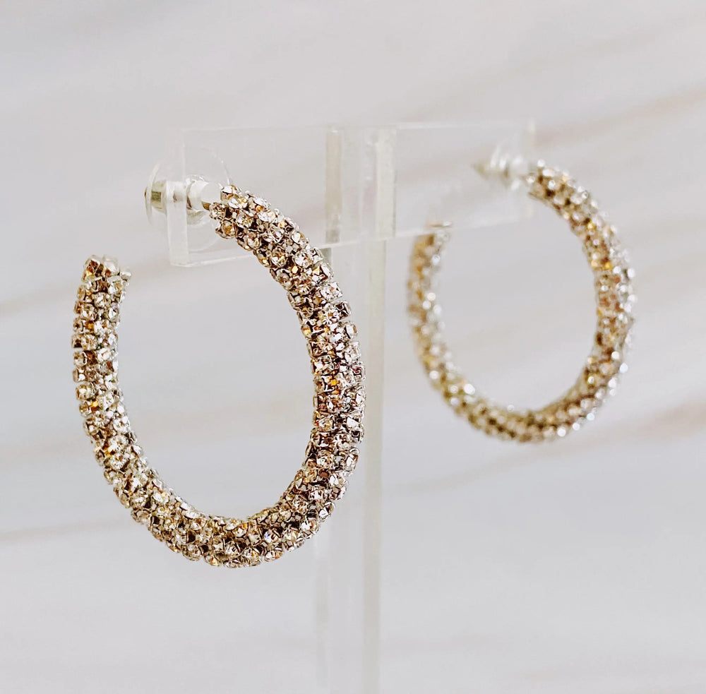 Wrapped In Shine Hoop Earrings - Crystal Adorned Classic Hoops
