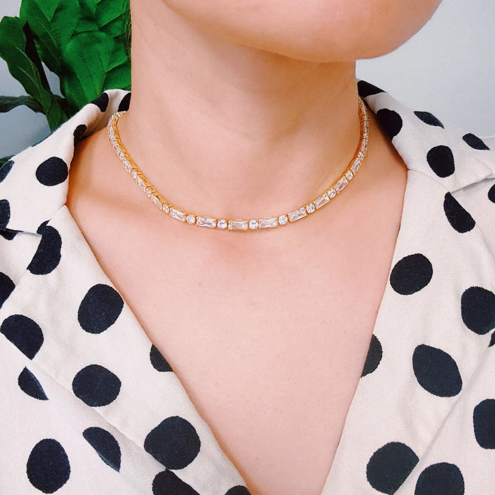 Mixed Shape Sparkle Tennis Necklace - 18k White Gold Diamond Statement Piece