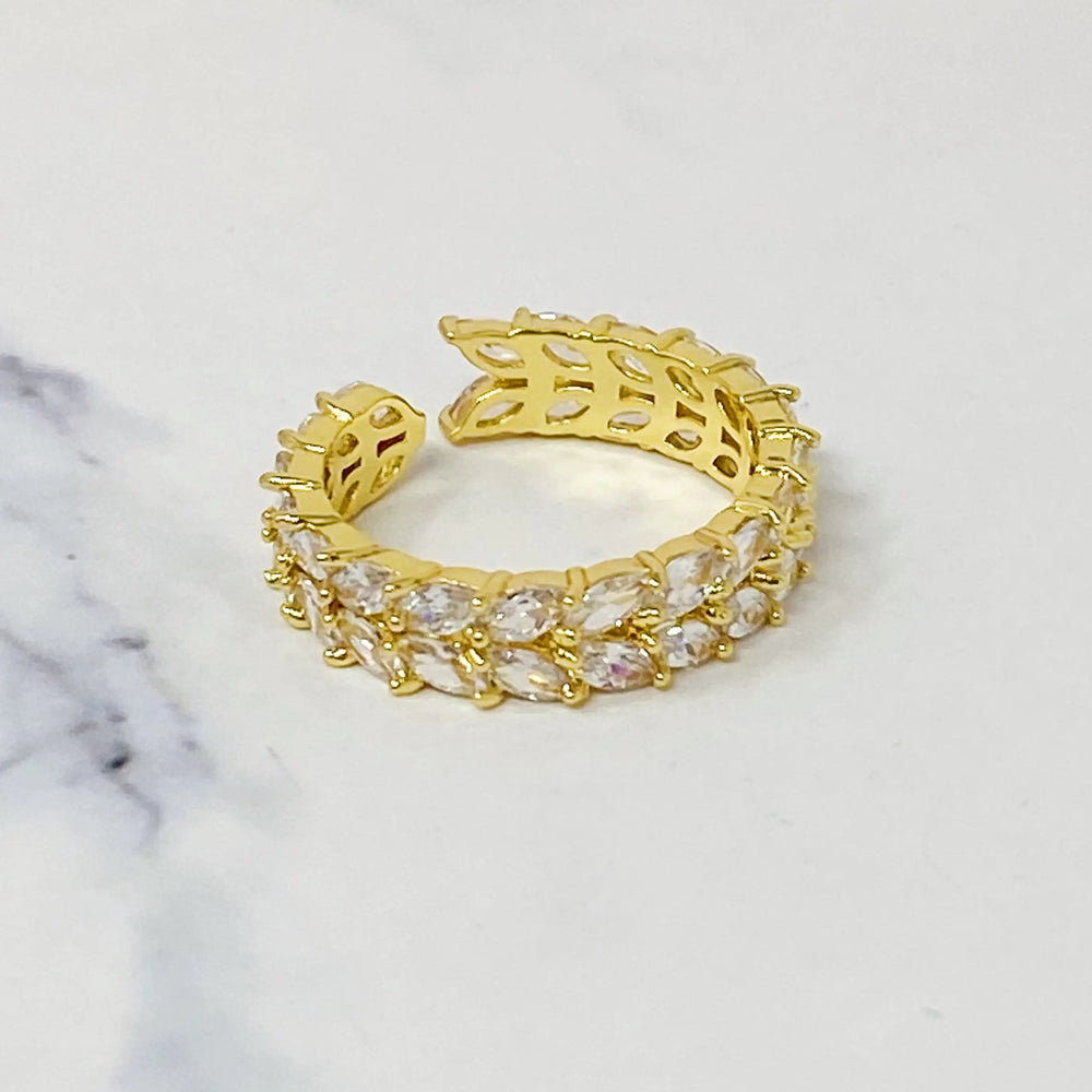 Jeweled Chevron Ring - Sparkling Gold Plated Brass