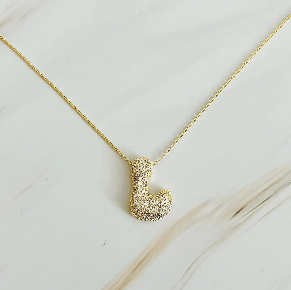 Crystal Bubble Initial Necklace - Personalized Sparkling Initial Pendant