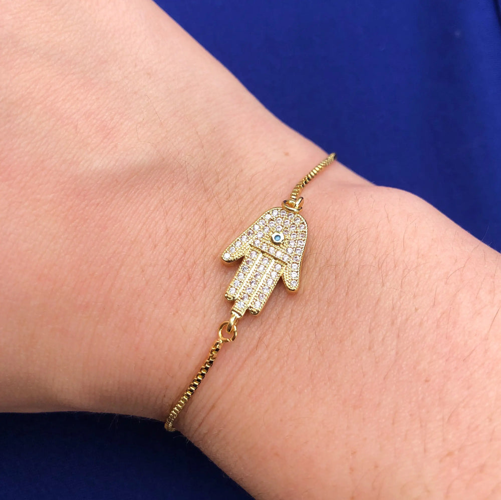 Serenity Hamsa Hand Slide Bracelet - Adjustable Protection Charm Bracelet