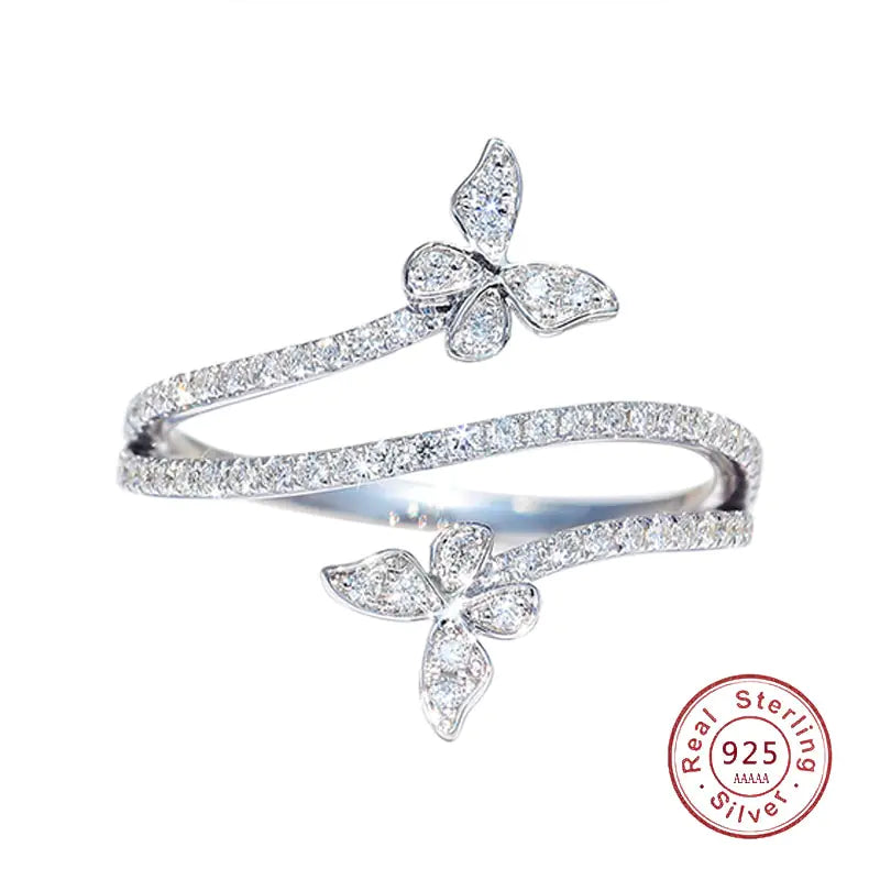 Silver Double Butterfly Rings - Symbol of Love and Freedom