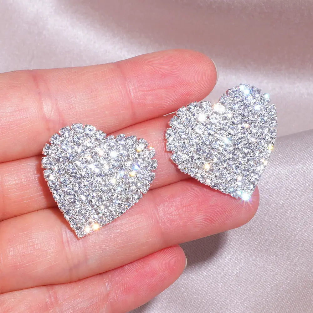 Crystal Heart Stud Earrings - Sterling Silver Heart Studs with Crystals