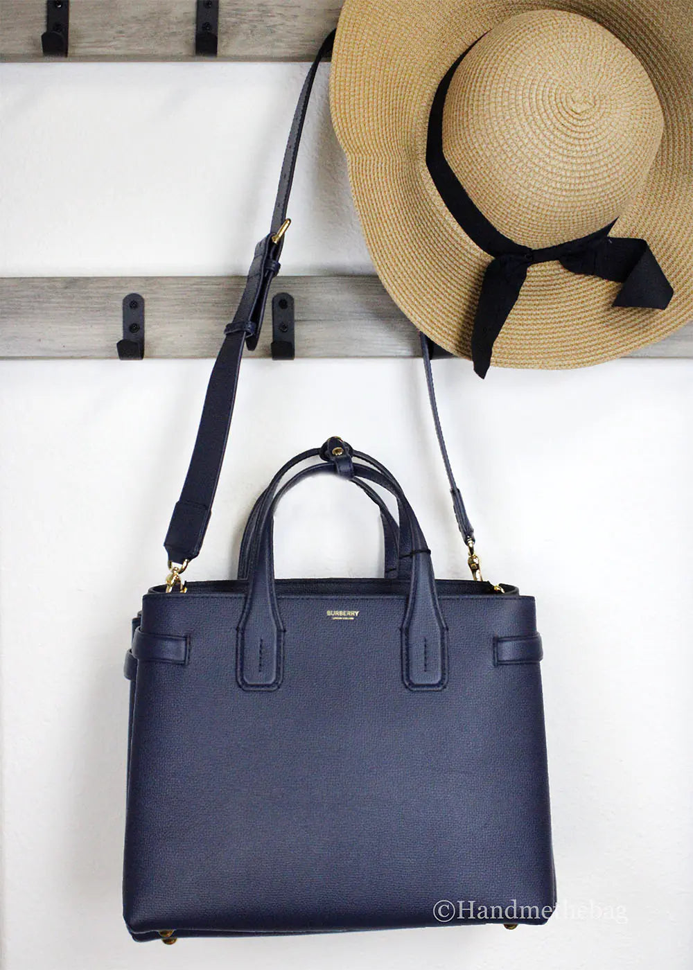 Burberry Banner Medium Regency Blue Leather Tote Bag - Luxury Handbags