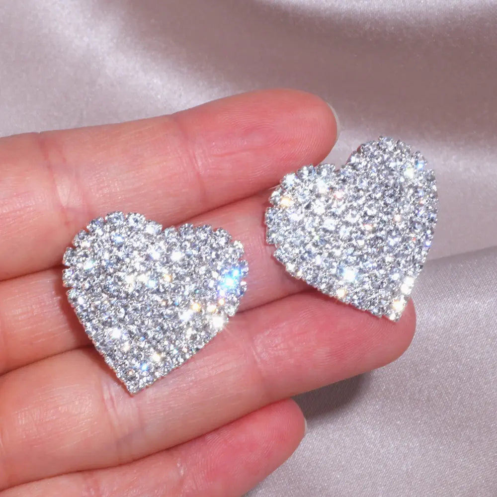 Crystal Heart Stud Earrings - Sterling Silver Heart Studs with Crystals