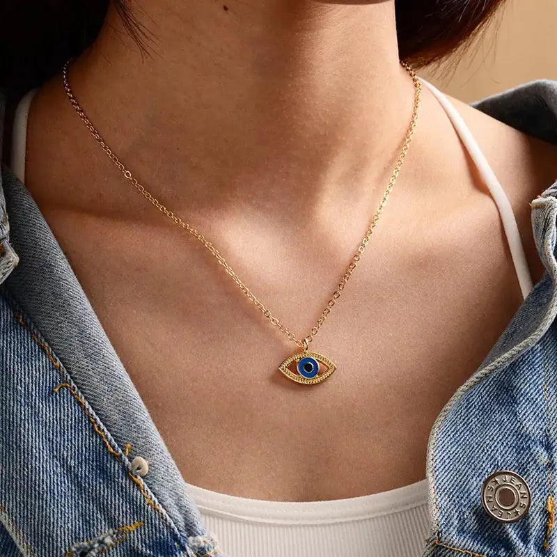 Chic Evil Eye Pendant - Blue Enamel Protection Pendant Necklace