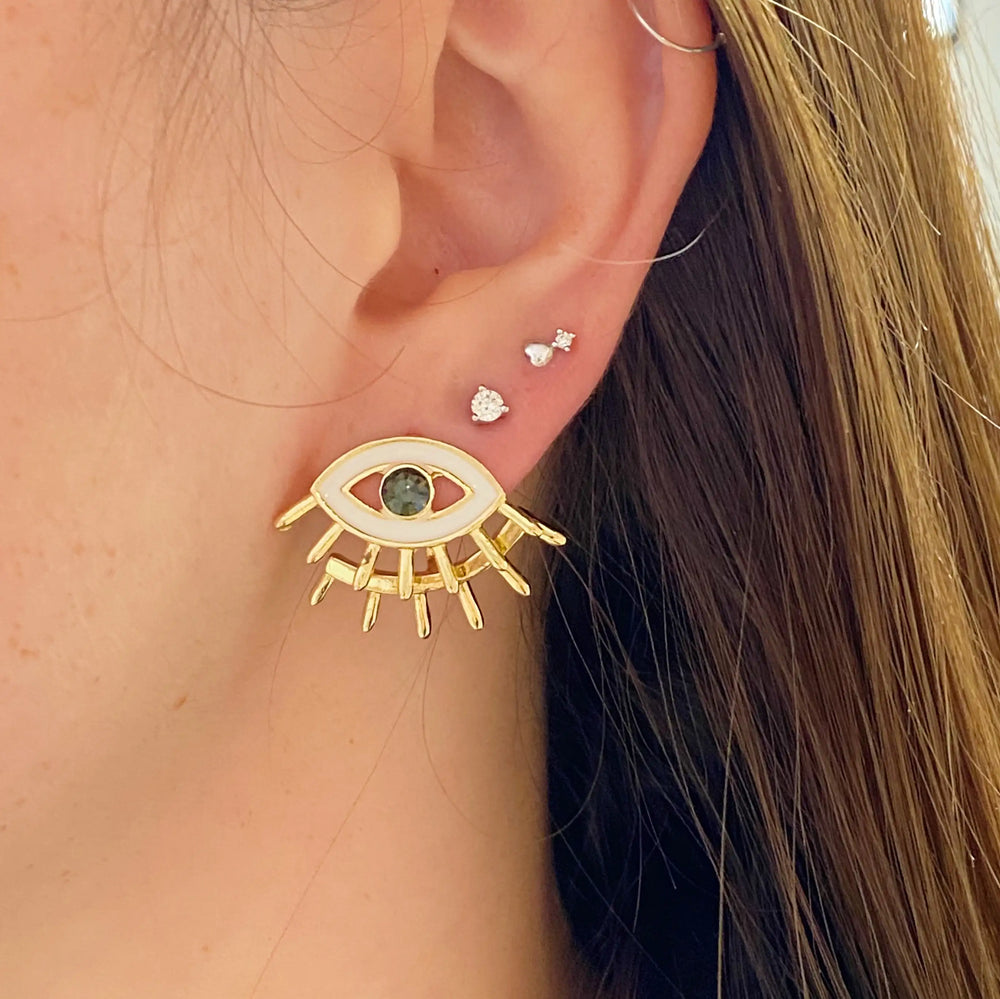 Guardian Eye Double Sided Earrings - Black Rhinestone Crystal Statement Jewelry