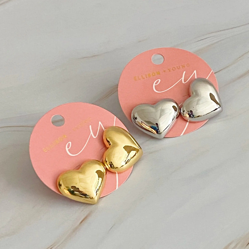 Heart Stud Earrings - Hypoallergenic Steel with Secure Screw-Back