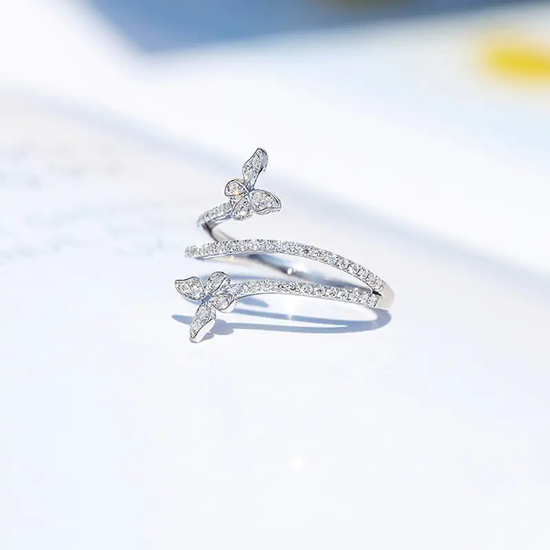 Silver Double Butterfly Rings - Symbol of Love and Freedom