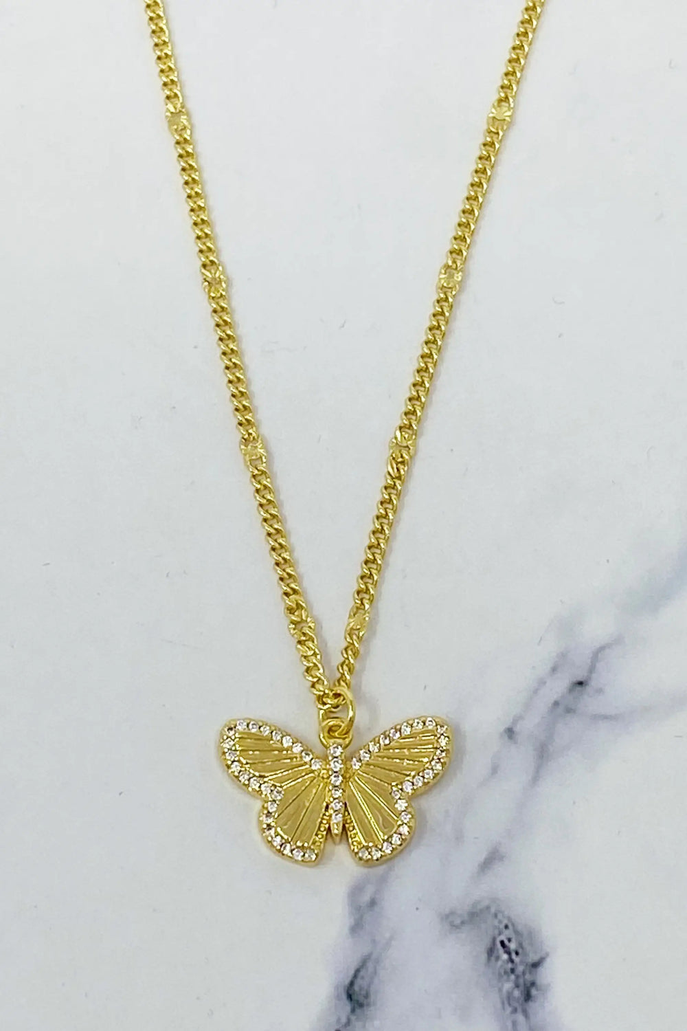 Butterfly In Flight Necklace - Delicate Gold CZ Nature-Inspired Pendant