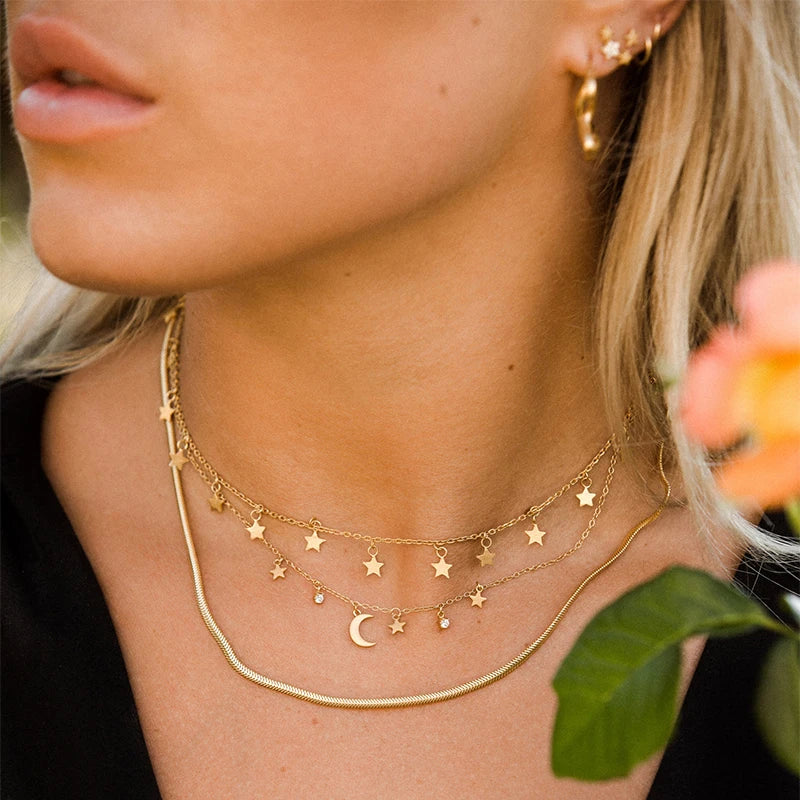 Elegant Evil Eye & Lunar Necklace - Protection & Style