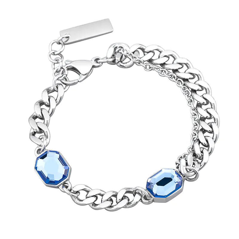Titanium Steel Blue Black Double Crystal Bracelet
