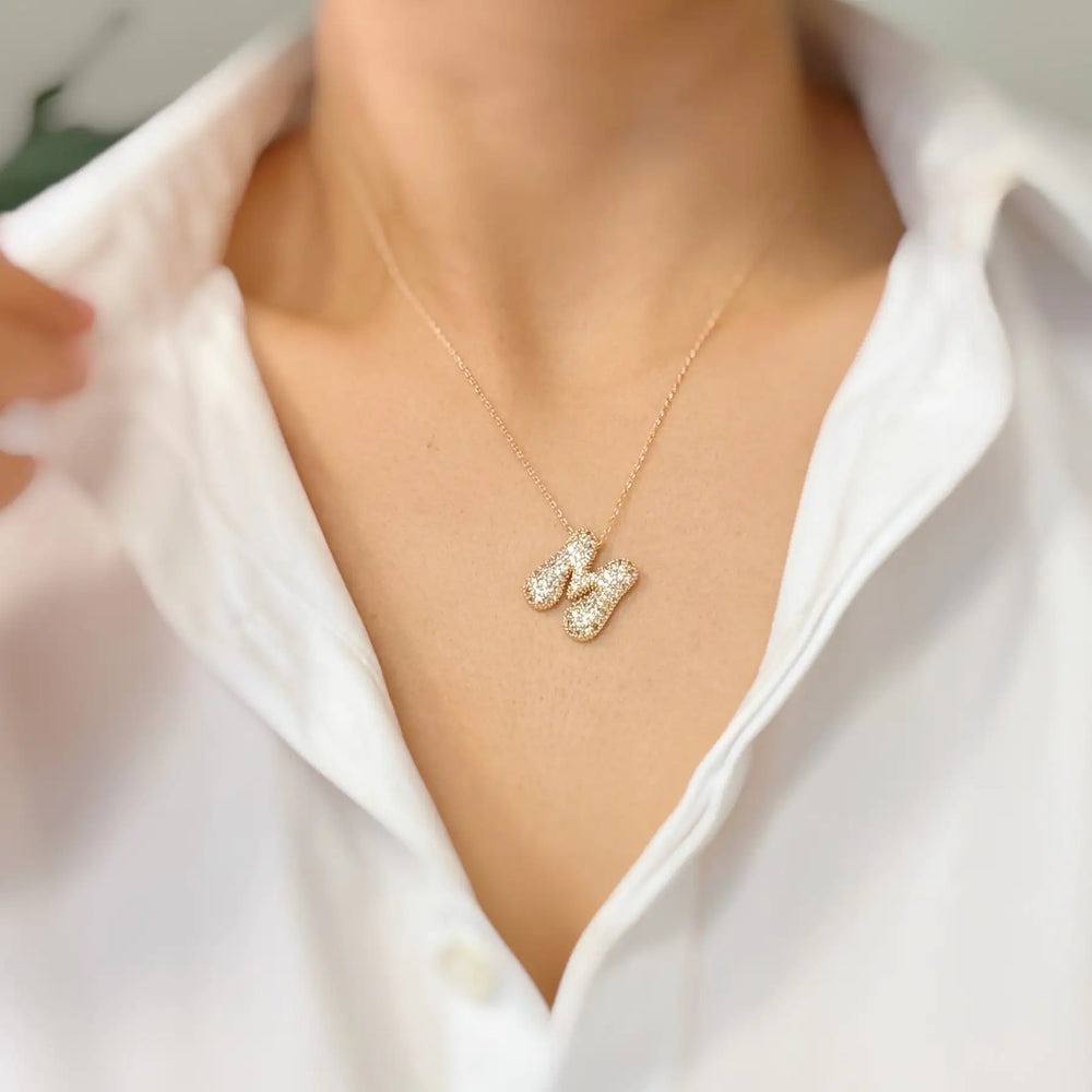 Crystal Bubble Initial Necklace - Personalized Sparkling Initial Pendant