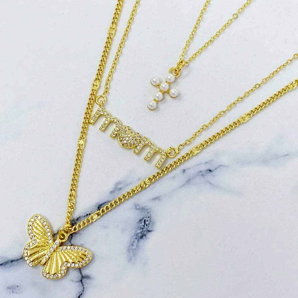 Butterfly In Flight Necklace - Delicate Gold CZ Nature-Inspired Pendant
