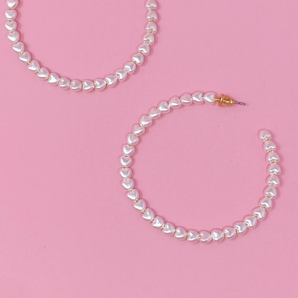 Pearl Heart Hoop Earrings - Elegant Pearl & Heart Design Hoops
