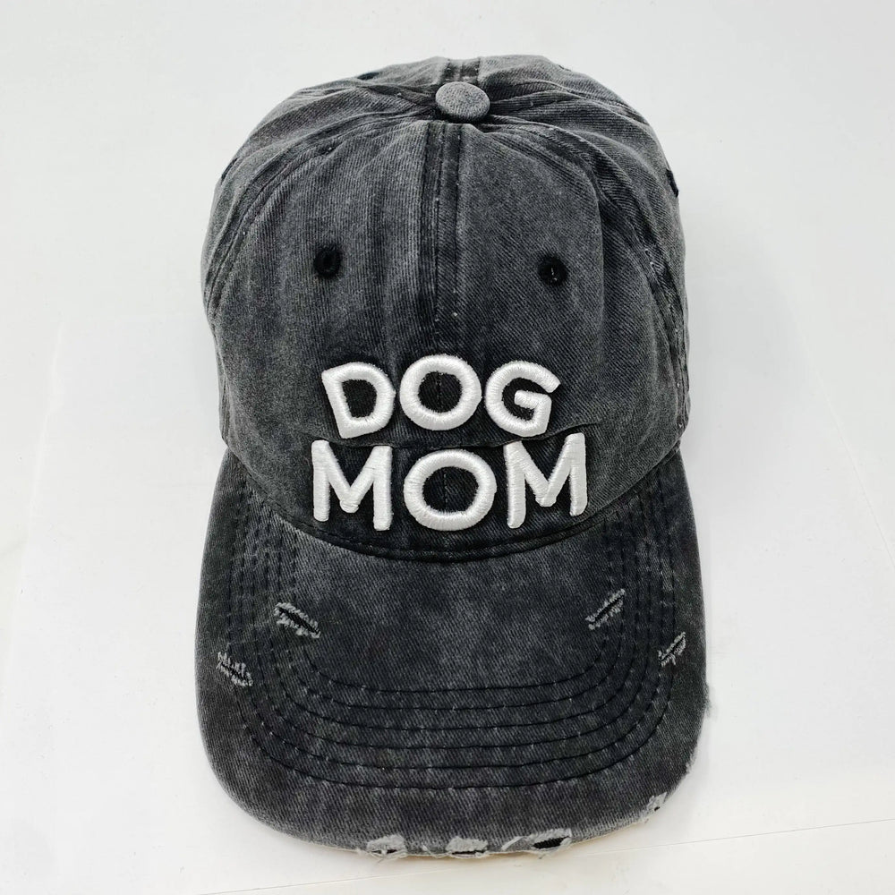 Dog Mom Distressed Ball Cap - White Embroidery