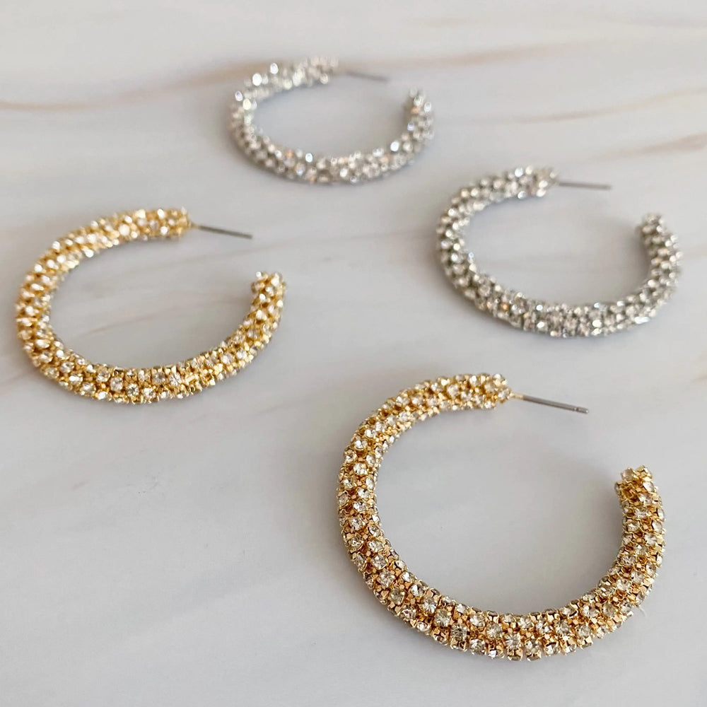 Wrapped In Shine Hoop Earrings - Crystal Adorned Classic Hoops