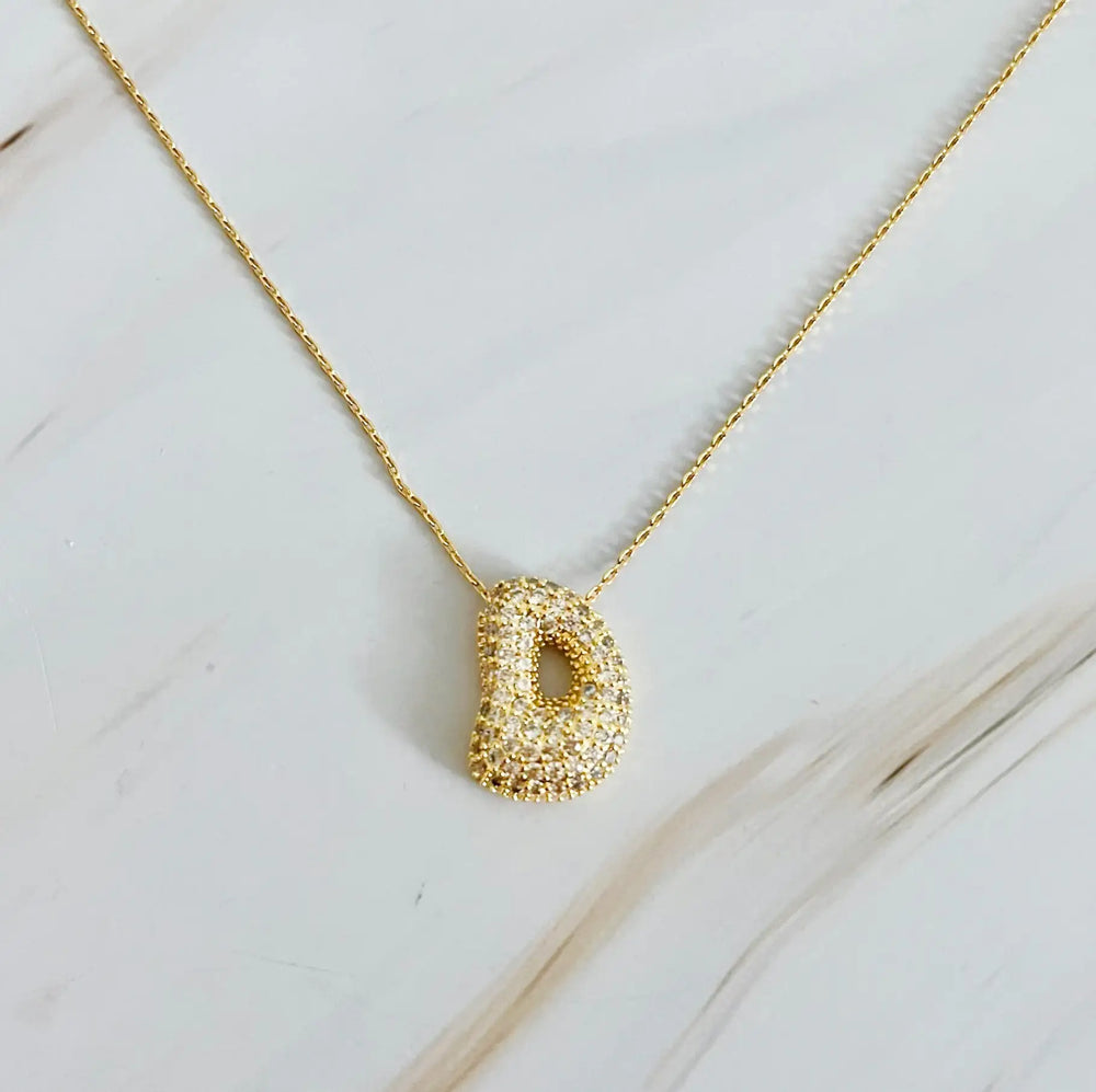 Crystal Bubble Initial Necklace - Personalized Sparkling Initial Pendant