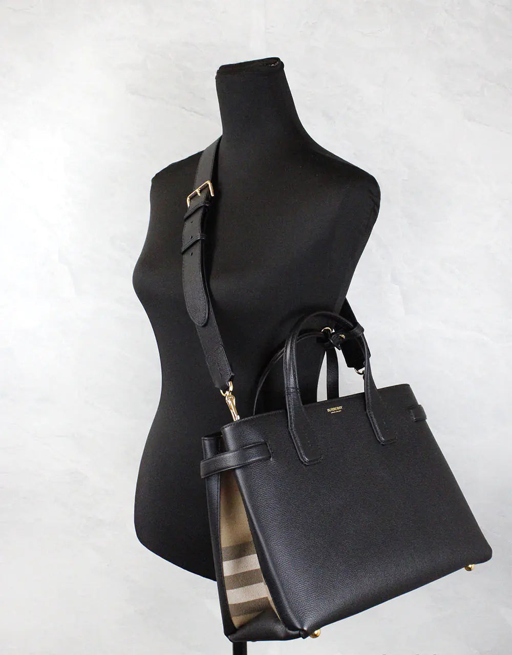 Burberry Banner Medium Black Leather Tote Bag