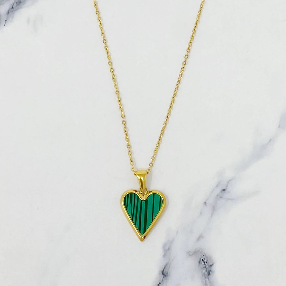 Golden Enamel Heart Necklace - 18K Gold Plated Heart Pendant