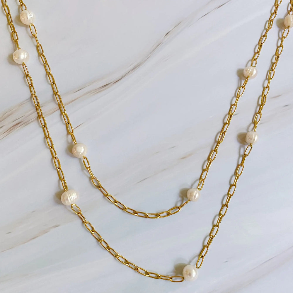 Freshwater Pearl Long Chain Necklace - Genuine Pearl Strand Jewelry