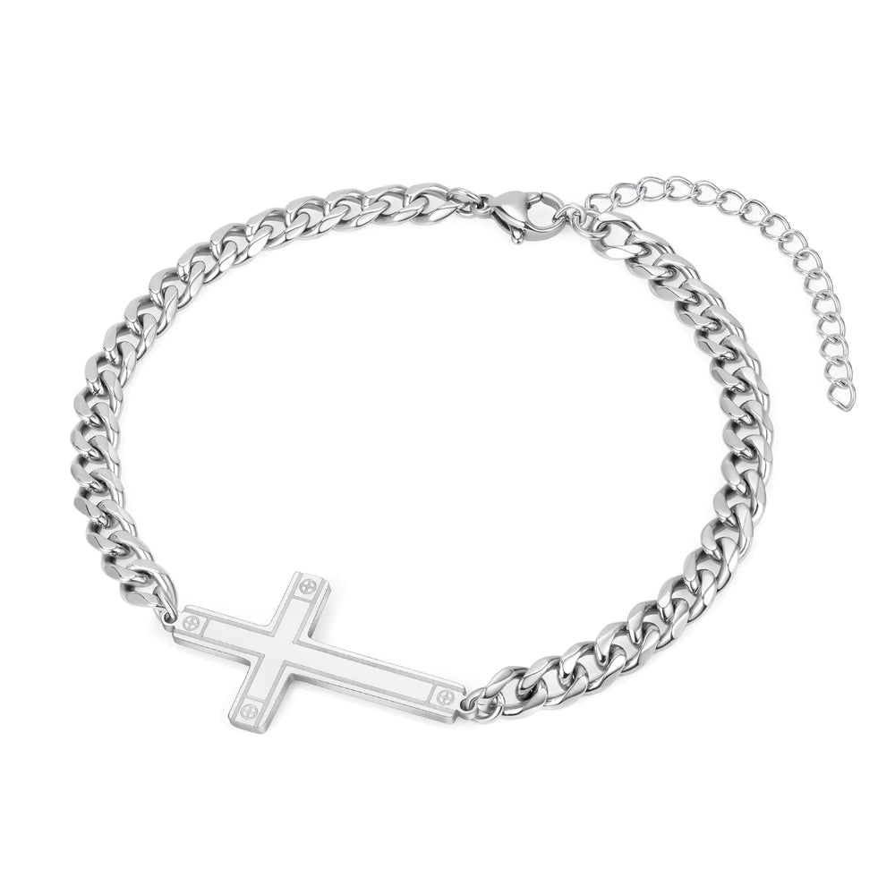 Christmas Gifts for Mens - Silver Cross Bracelet for Men Stainless Steel Bracelets for Mens Bracelets Jewelry Gifts for Boyfriend Cuban Chain Bracelets Silver Bracelets for Mens Jewelry Gifts for Men