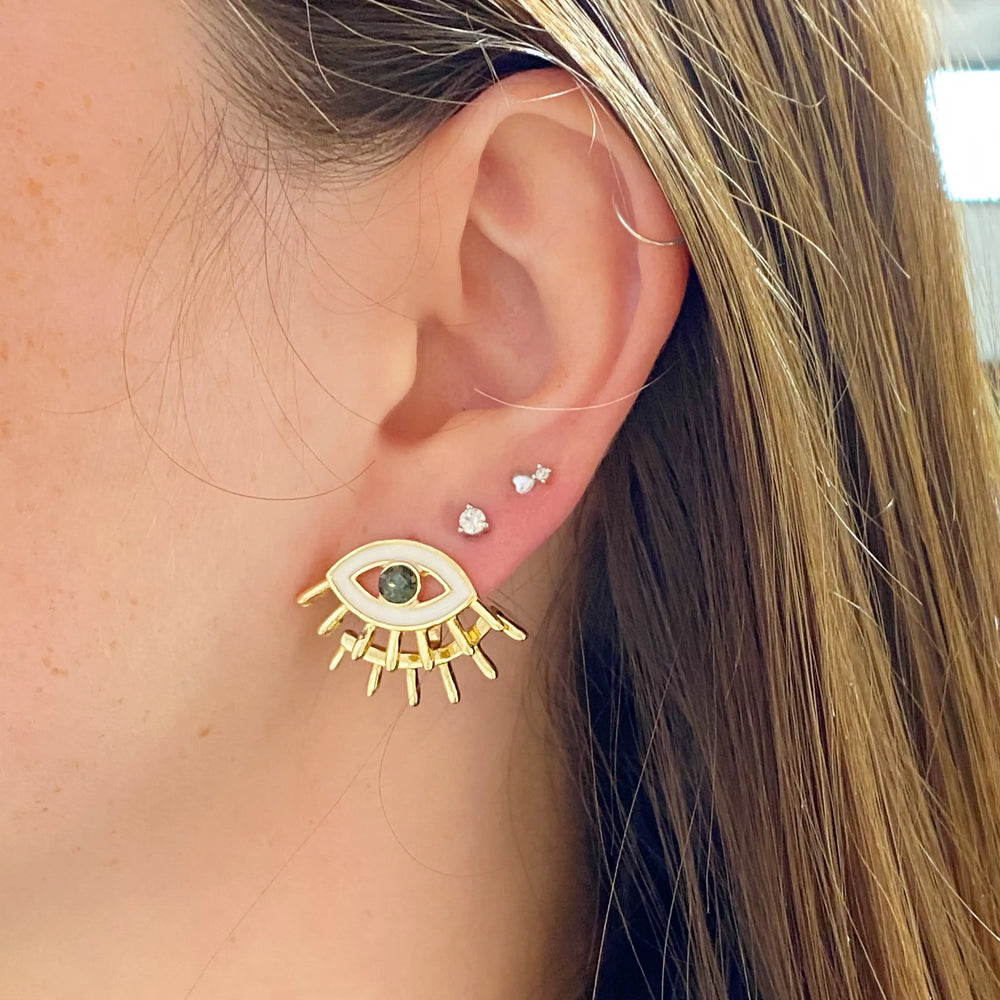 Guardian Eye Double Sided Earrings - Black Rhinestone Crystal Statement Jewelry