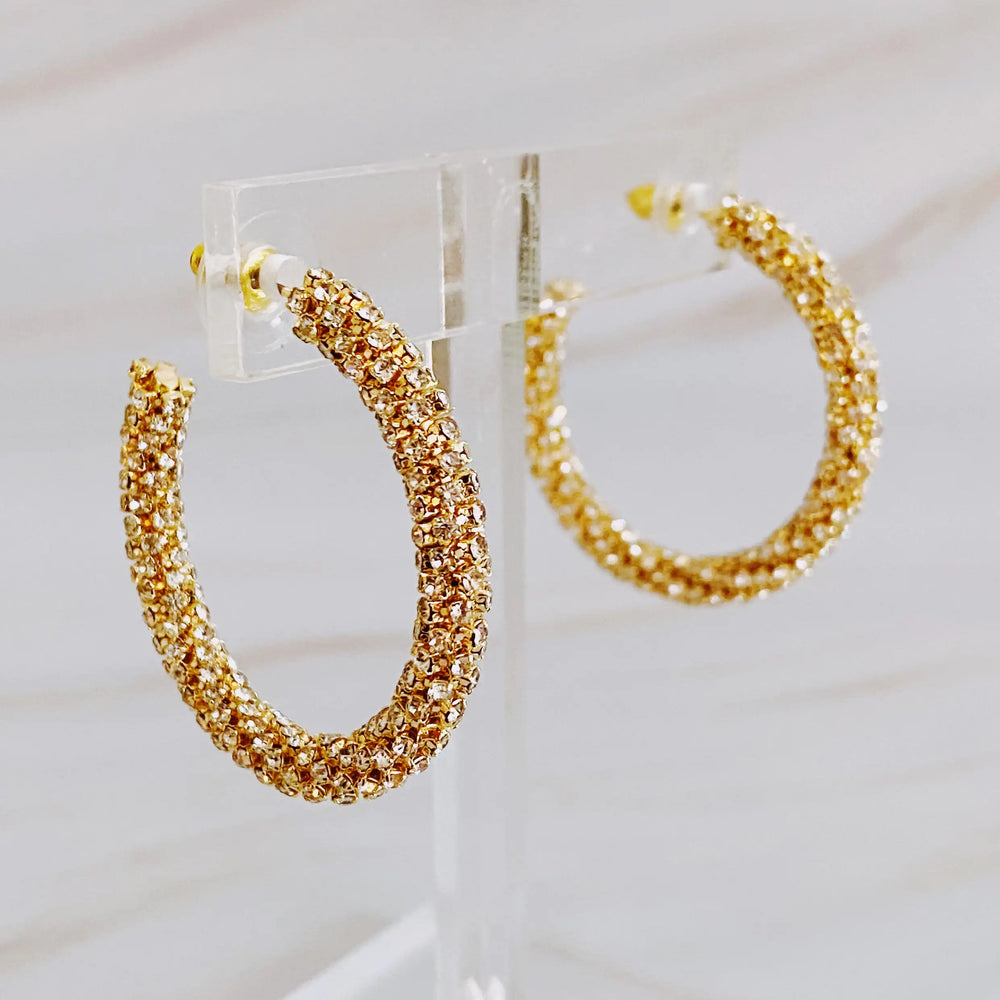 Wrapped In Shine Hoop Earrings - Crystal Adorned Classic Hoops