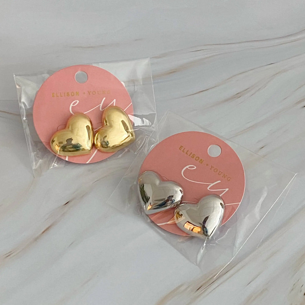 Heart Stud Earrings - Hypoallergenic Steel with Secure Screw-Back