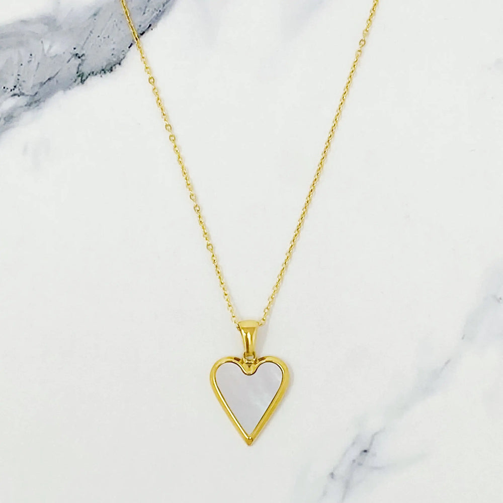 Golden Enamel Heart Necklace - 18K Gold Plated Heart Pendant