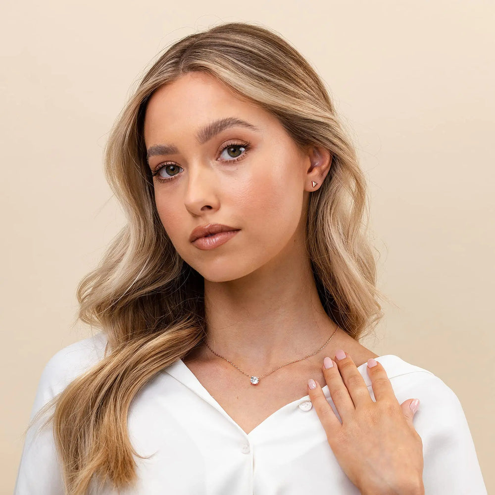 14K Gold Plated Crystal Solitaire 1.5 Carat (7.3mm) CZ Dainty Choker Necklace for Women - LuxeBling