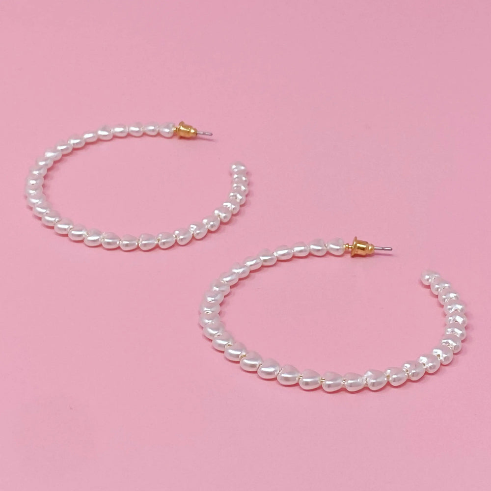 Pearl Heart Hoop Earrings - Elegant Pearl & Heart Design Hoops