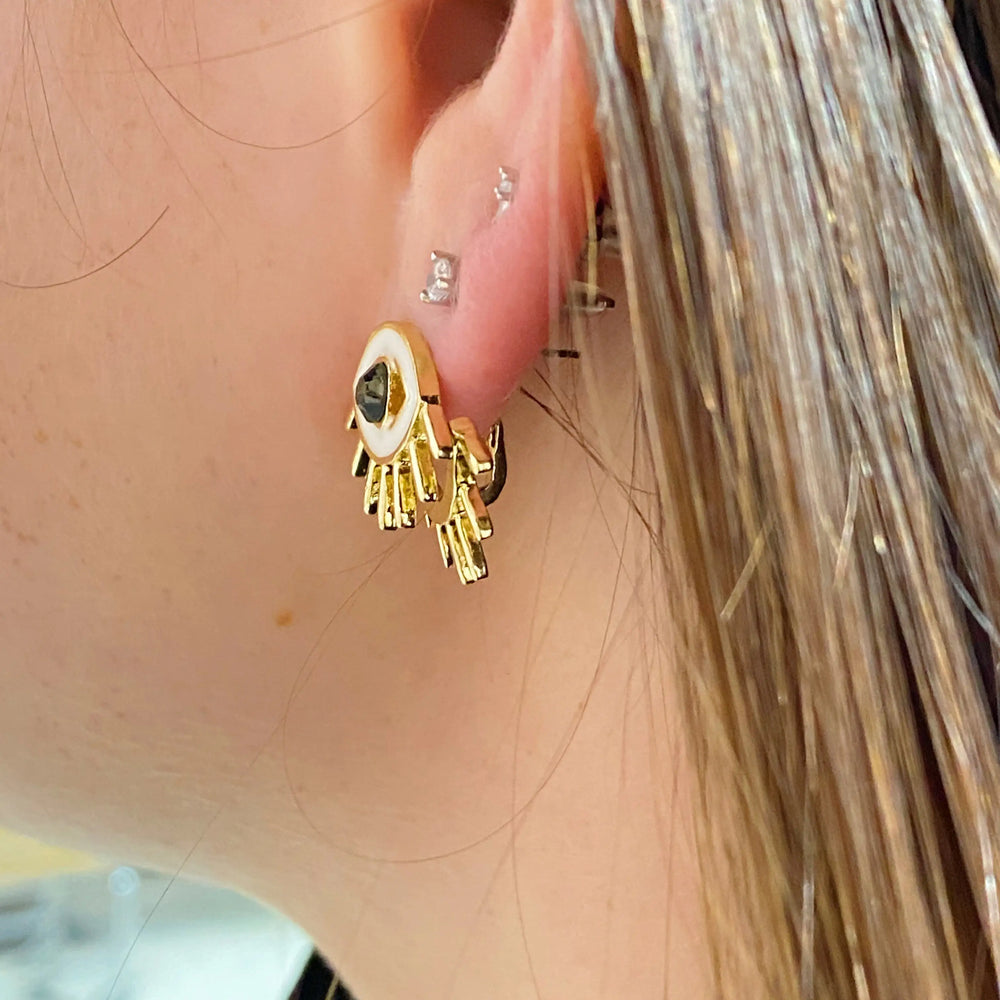 Guardian Eye Double Sided Earrings - Black Rhinestone Crystal Statement Jewelry