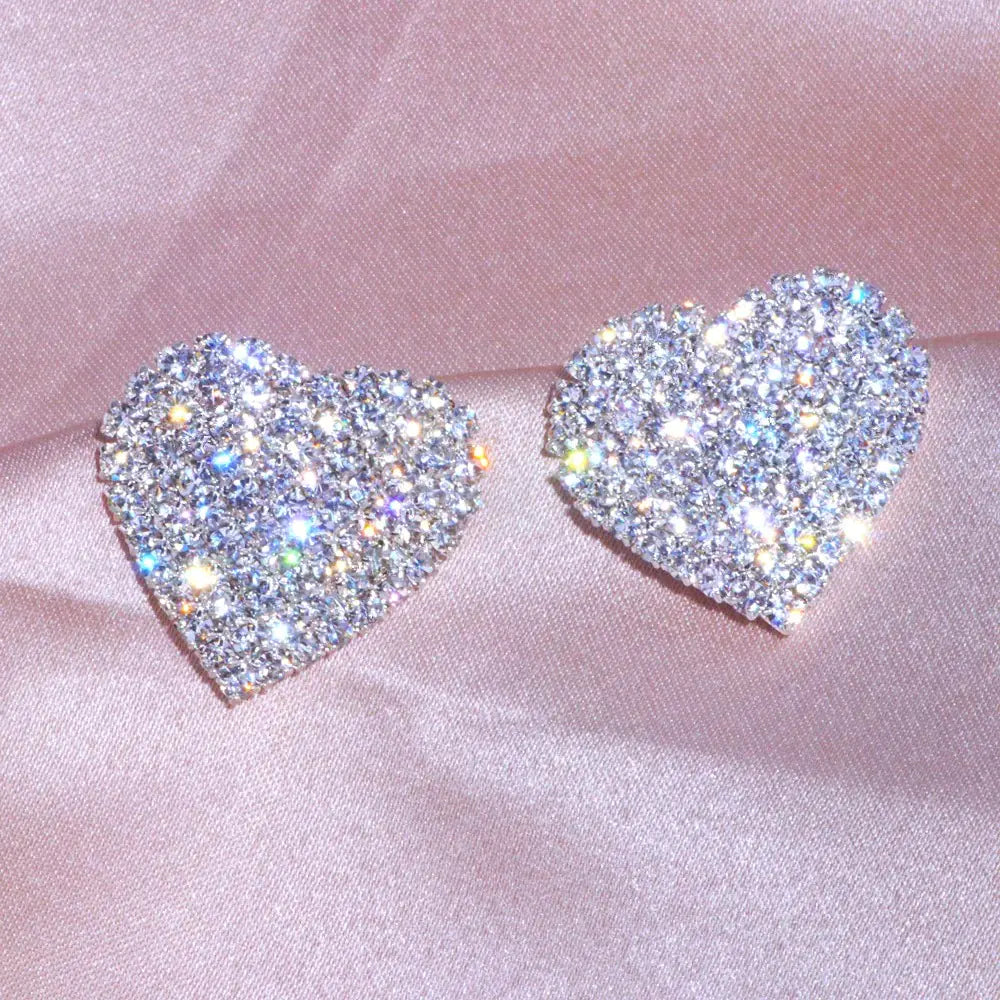 Crystal Heart Stud Earrings - Sterling Silver Heart Studs with Crystals