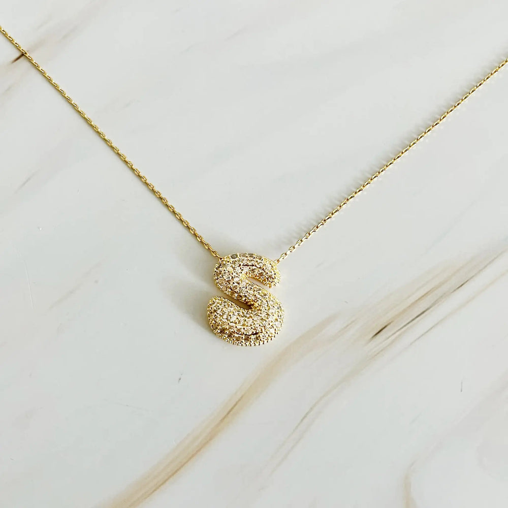 Crystal Bubble Initial Necklace - Personalized Sparkling Initial Pendant