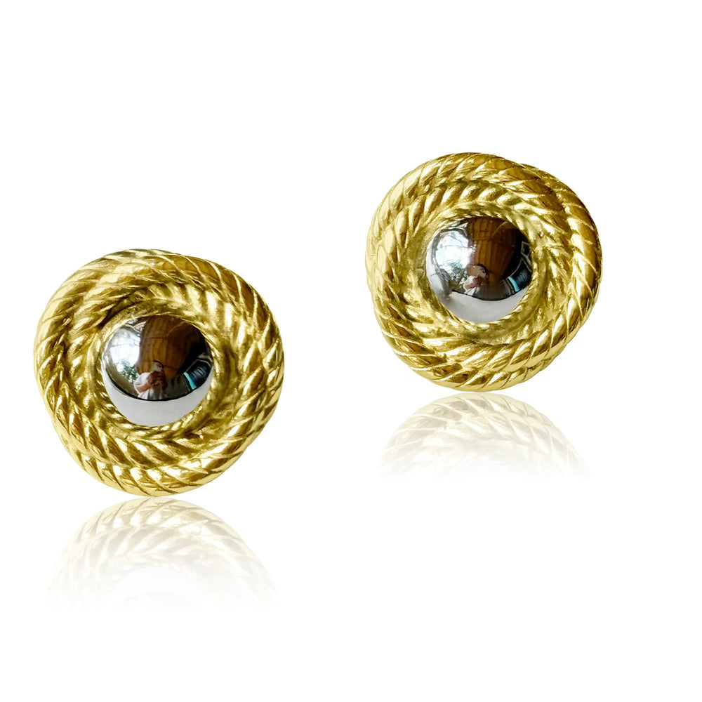 Two Toned Golden Day Stud Earrings - Versatile Dual-Finish Gold Studs