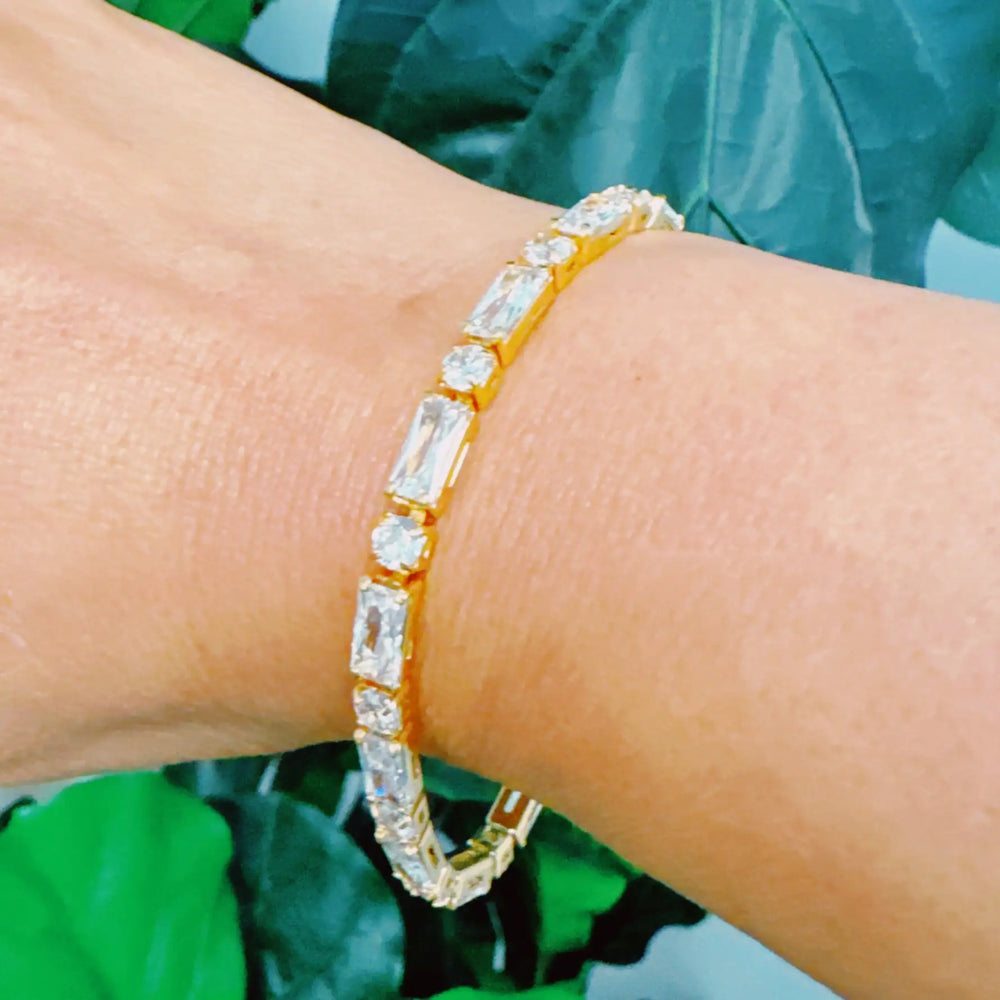 Mixed Shape Sparkle Tennis Bracelet - Geometric Crystal Statement Jewelry