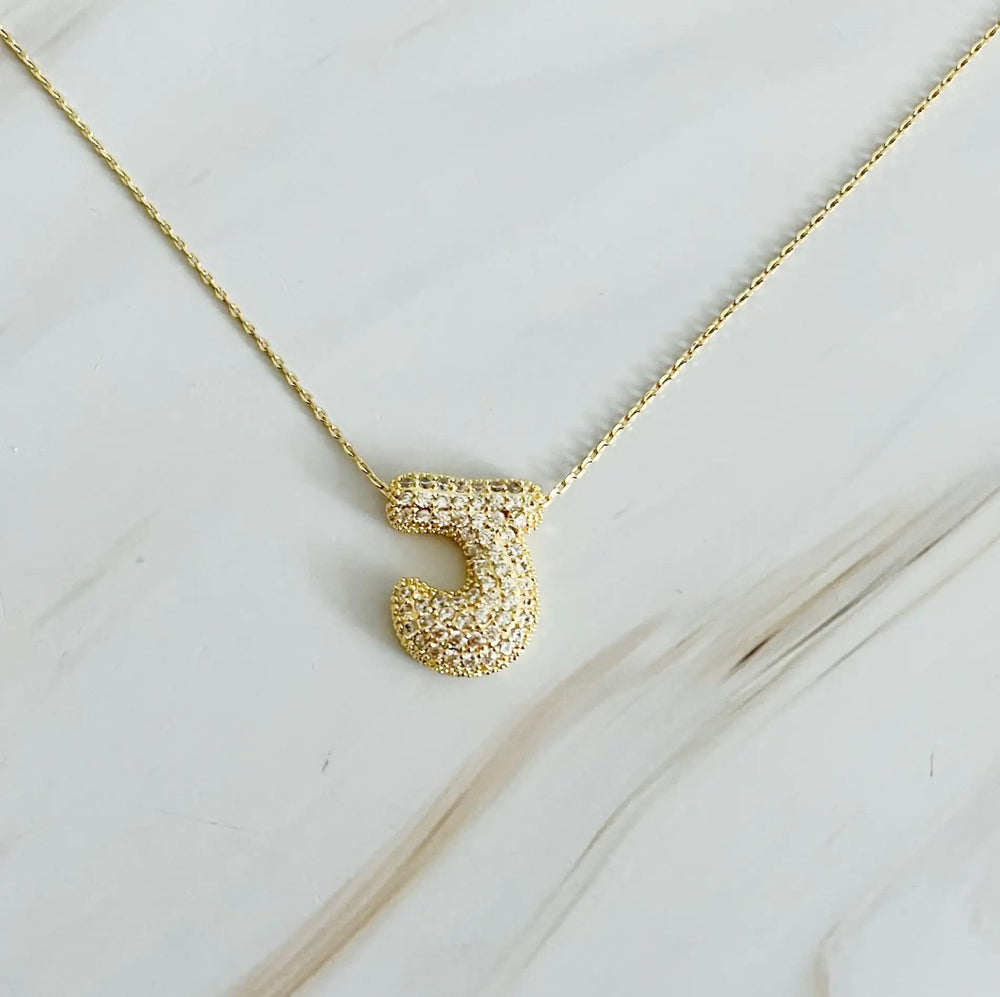 Crystal Bubble Initial Necklace - Personalized Sparkling Initial Pendant