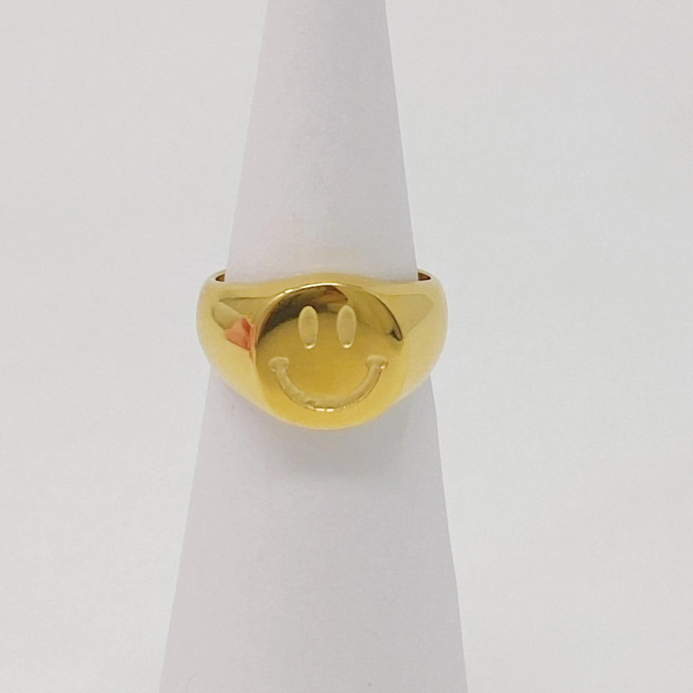 Stamped Smile Ring - 18K Gold Plated Happy Face Ring Size 7