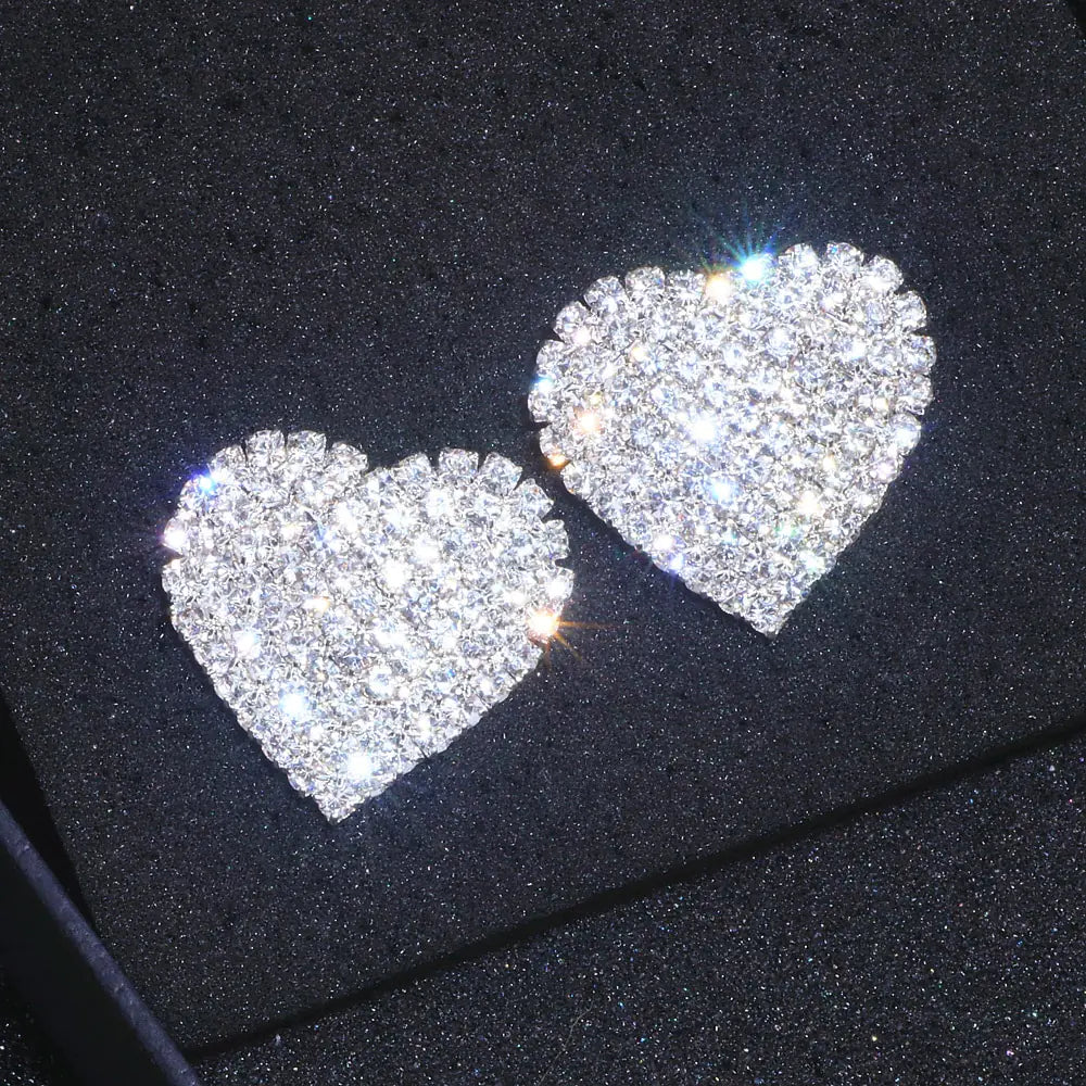 Crystal Heart Stud Earrings - Sterling Silver Heart Studs with Crystals